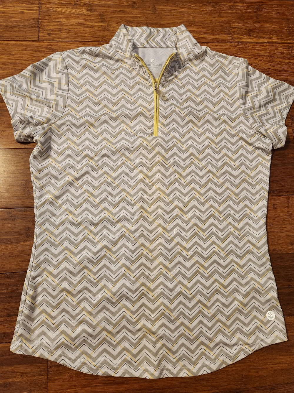 Bette & Court Chevron Short-Sleeve Zip Golf Polo Shirt Top Yellow Spf 50, Medium